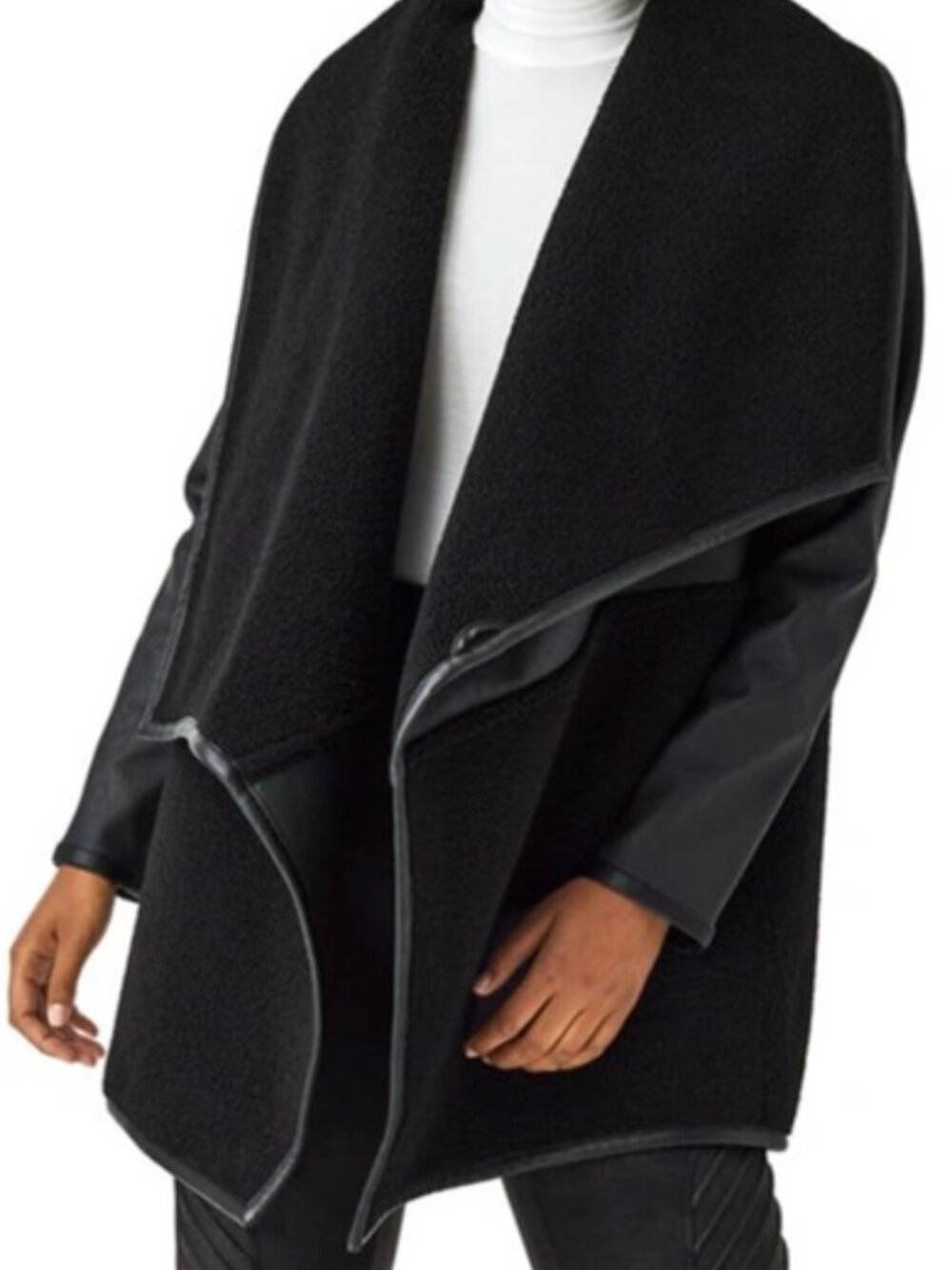 Spanx NWT Fleece and Leather Long Wrap Very Black Size XS